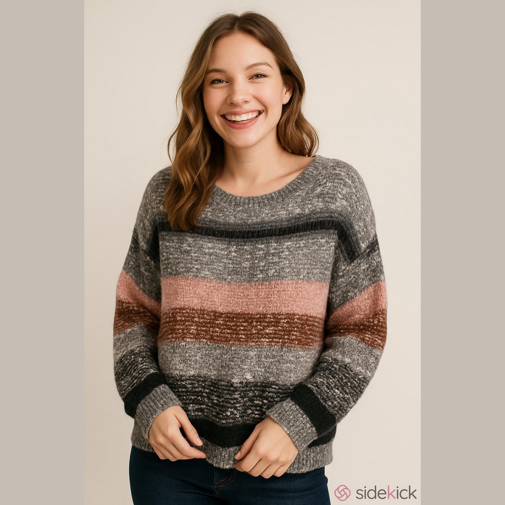 Please Dropped Shoulders Chunky Knit  Mohair Blend Striped Sweater M/L